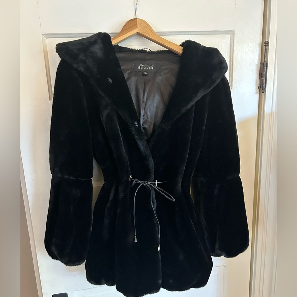 COPY - Fabulous-Furs Black Sheared Beaver Hooded Faux Fur Anorak Coat